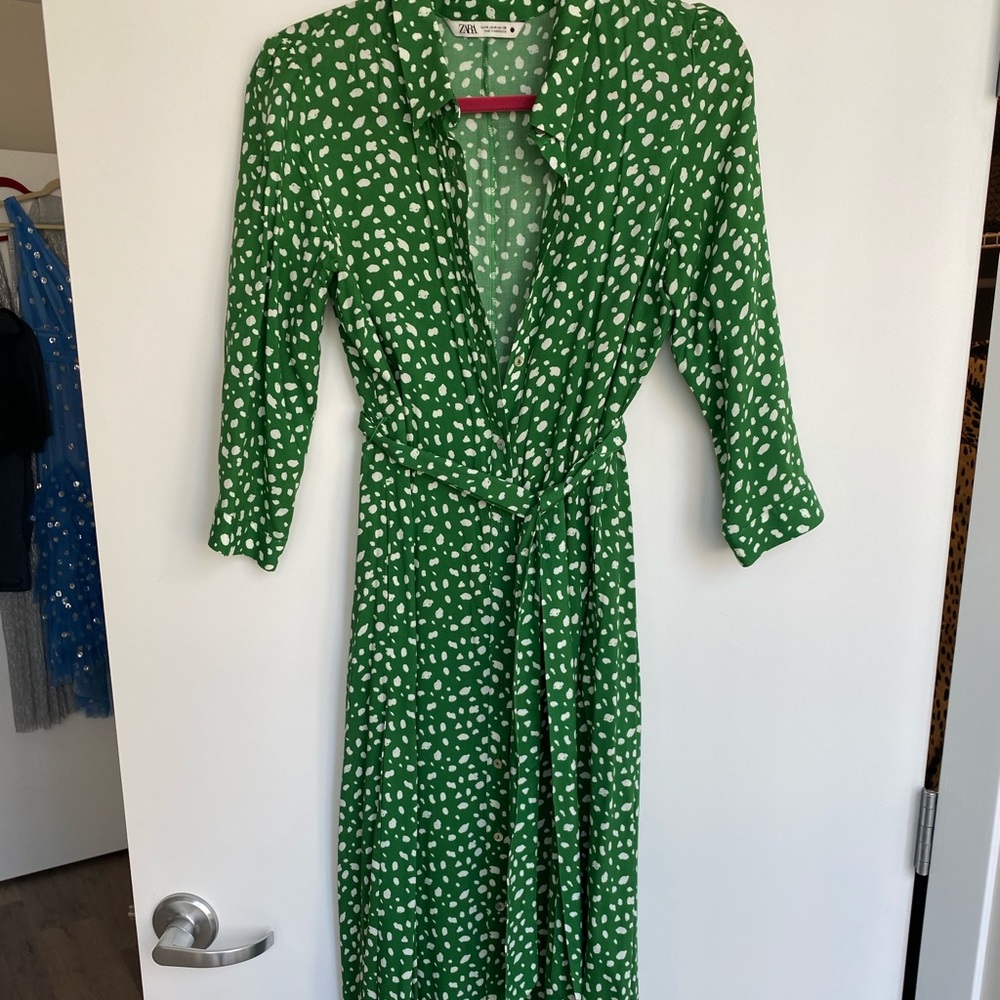 Zara green and white maxi dress